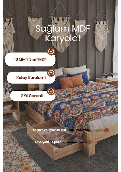 Letto 2 Çekmeceli Çift Kişilik Mdf Karyola