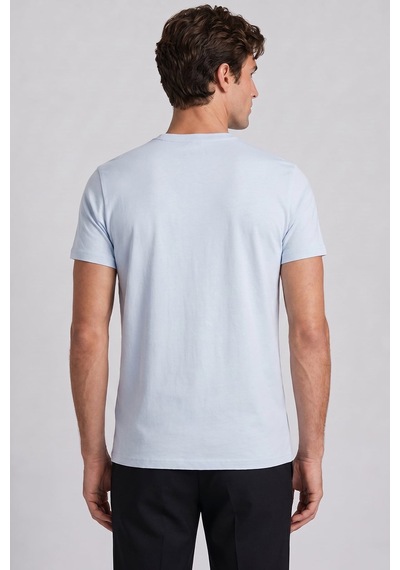 Sabri Özel Buz Mavi %100 Pamuk Bisiklet Yaka Düz Renk Basic T-shirt