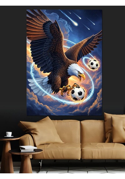Ahşap Tablo Futbol Oynayan Kartal Çizimi