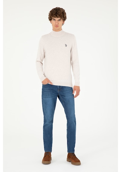 U.S. Polo Assn. Erkek Slim Fit Yarım Boğazlı Taş Melanj Basic Kazak 50293499-VR225