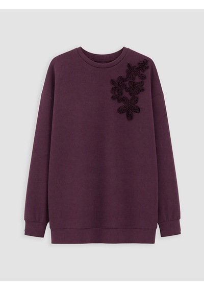 Lcw Modest Mürdüm Nakışlı Soft Touch Kadın Sweatshirt Tunik