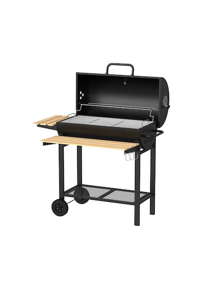 Zln3594 Kömürlü Mangal & Barbekü Taşınabilir Ahşap Raflı Siyah