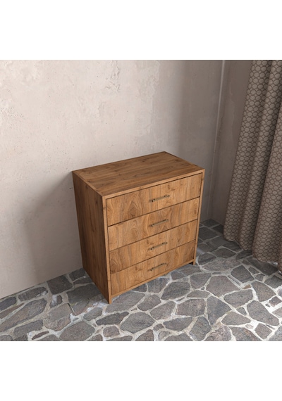 Renazzo Soft Wood 4 Çekmeceli Masif Ahşap Şifonyer Ceviz