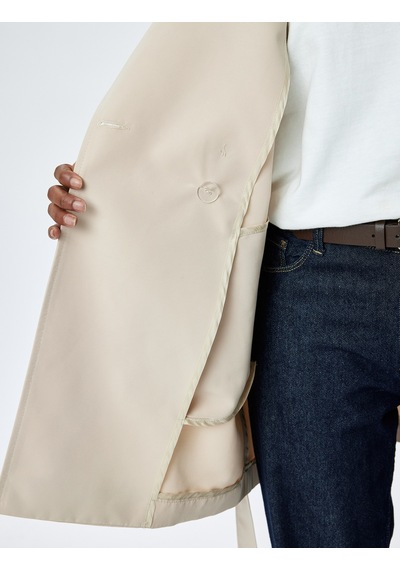 Koton Gabardin Kumaş Kemerli Cepli Kruvaze Trençkot Taş 5sak00044ew Taş