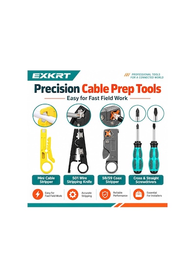Ağ Alet Seti, Kablo Test Cihazı İle Rj45 Sıkma Aleti Seti, Punch Down Aleti, Tel Soyucular, Cat5 Cat5e Cat6 Ethernet Kablosu Onarımı İçin 10 Rj45 Konnektörler Ve Tornavidalar