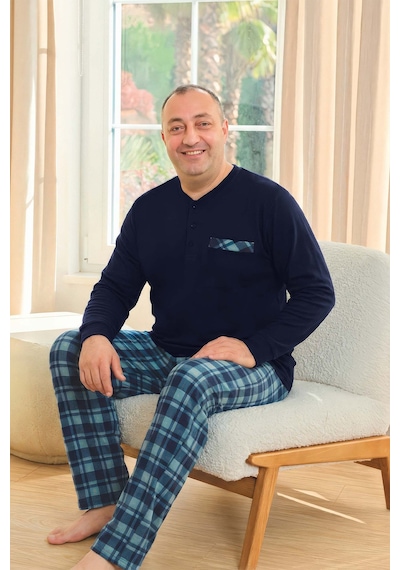 Aydoğan Erkek Emir Büyük Beden Kışlık Termal Lacivert Pijama Takımı 0755