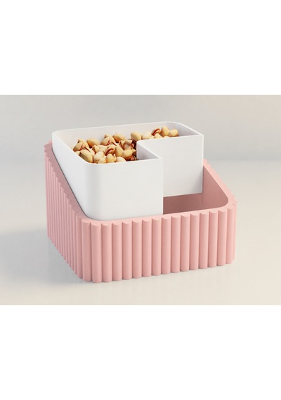 3d Baskı Fıstık Kasesi - Çift Hazneli Kabuk Ayırıcı Sunum Kasesi - Pembe Beyaz Diğer