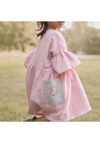 Bebe Kız Çocuğu Muslin Boho Elbise Pembe