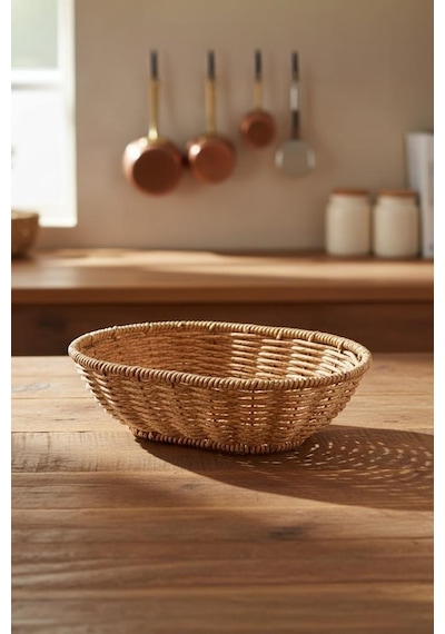 Rattan Piknik Hasır Ekmek Sepeti Meyve Sebze Sepeti Plastik Örme Ahşap