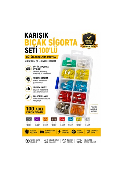 Karışık Bıçak Sigorta Seti 100 Parça Mini Oto Sigorta Kutusu 1