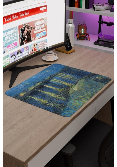 Van Gogh Ren Nehrinde Yıldızlı Gece V5 48x40 Xl Gaming Kauçuk Kaymaz Taban Mouse Pad Fare Altlığı