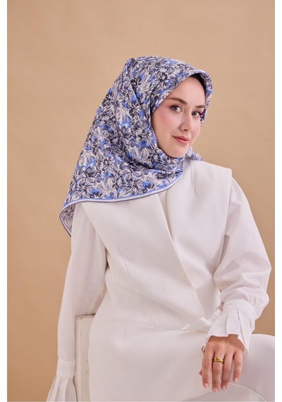 Twill İpek Eşarp 11477-54 Ekru, Antrasit, Metalik Gri, Gümüş, Mavi