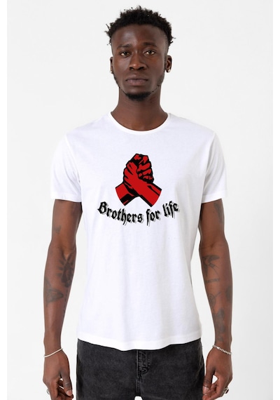 Brothers For Life Beyaz Erkek Bisikletyaka Tshirt 001
