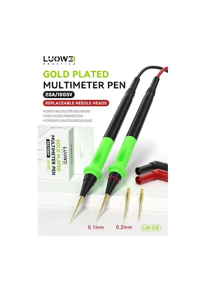 Luoweı Lw-315 1000v / 20a Profosyonel Paslanmaz Çelik İnce Uçlu Prob Kablo Gri