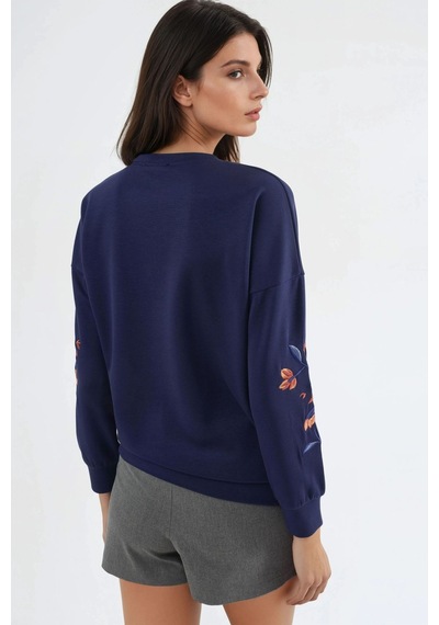 Hiccup Modal Dokulu İşlemeli Bisiklet Yaka Sweatshirt Berşan Collection Lacivert