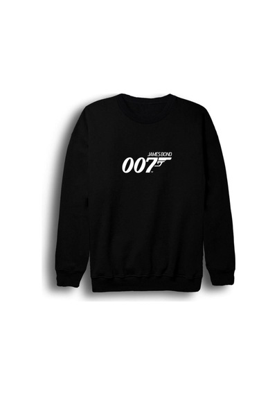 007 Unisex James Bond Baskılı Bisiklet Yaka Sweatshirt Siyah