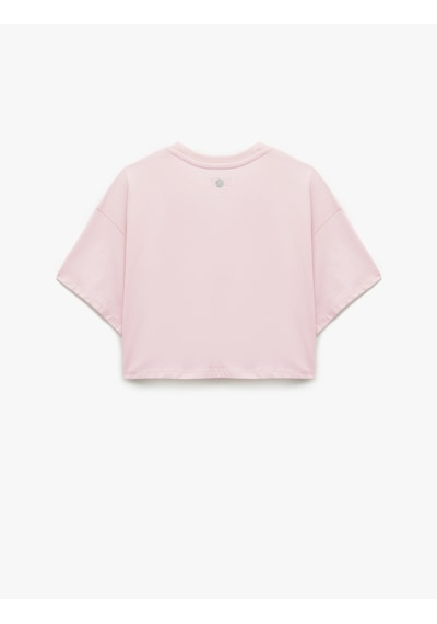 Koton Pamuklu Rahat Kesim Bisiklet Yaka Crop Spor Tişört Açık Pembe 5sak10284nk
