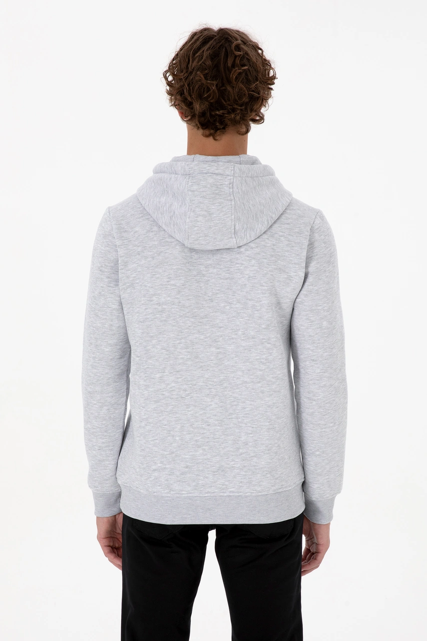 U.S. Polo Assn. Erkek Regular Fit Kapüşonlu Şardonlu Açık Gri Basic Sweatshirt 50315582-VR001