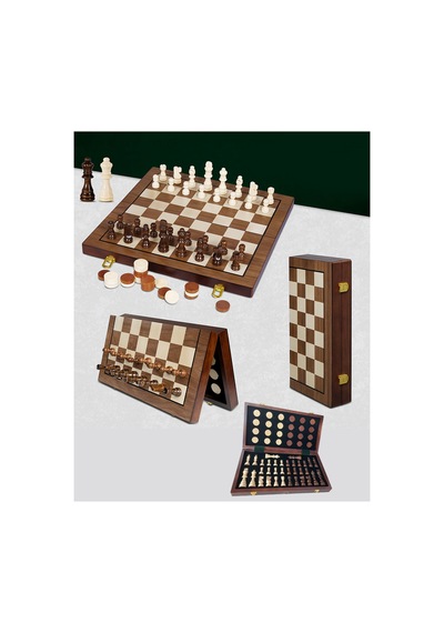 1 Adet Ahşap Mıknatıslı Hazneli Satranç Ve Dama Seti Ahşap Tahta, 40x40 Cm, Satranç Chess Dama Checkers