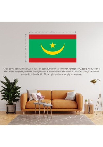 Moritanya Ülke Bayrağı 45x30cm Duvar Tablosu Çerçevesiz Pvc Tablo