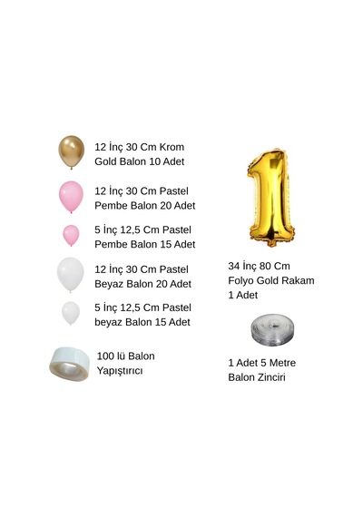 9 Yaş Krom Gold Pastel Pembe Ve Beyaz Balon Seti Gold Rakamlı Doğum Günü Balonu Şık Parti Süsleme Çok Renkli