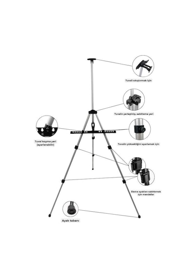Katlanabilir Alüminyum Tripod Şövale - Ayarlanabilir, Ultra Hafif, Taşıma Çantalı, Gümüş