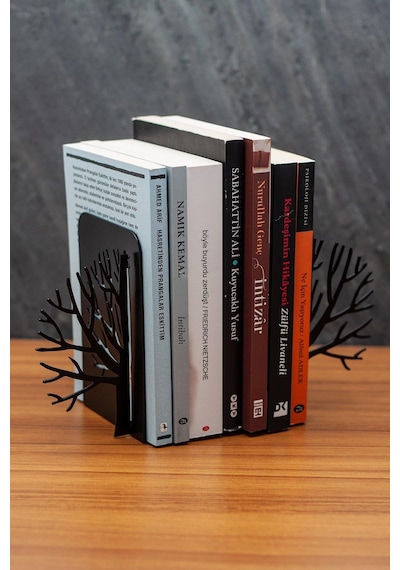 Metal Ağaç Desenli Kitap Desteği Kitap Tutacağı Siyah