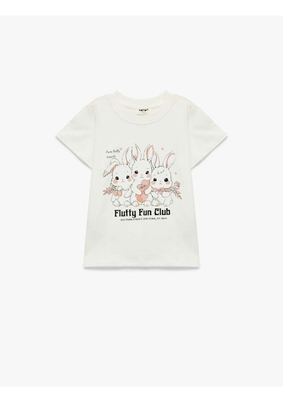 Koton Tavşan Baskılı Ekru Kız Çocuk T-shirt 6skg10242ak Ekru