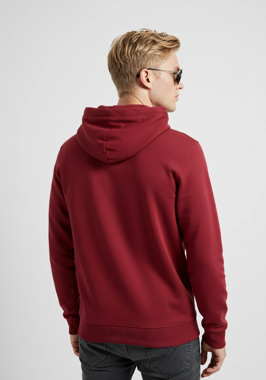 Erkek Oversize %100 Pamuk Yüksek Kalite Erkek Kapüşonlu Sweatshirt Kırmızı