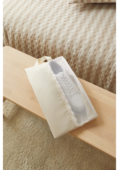 Ocean Home Textile 2'li Bej Renk Fileli Oxford Kumaş Ayakkabı Düzenleyici Taşıma Çantası Seti 22 X 40 X 9 Cm