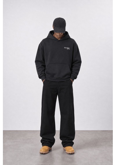 Respire Erkek Carpet Patch Detaylı Oversize Hoodie Siyah