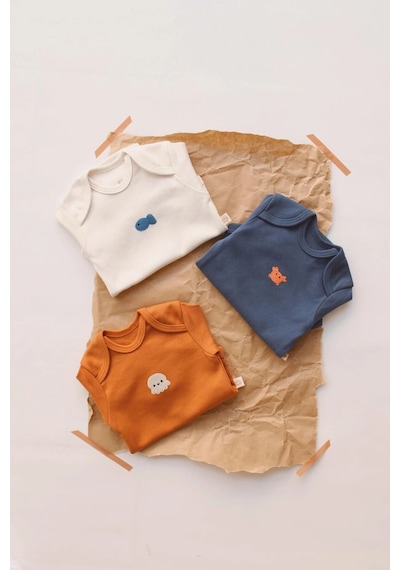 Oh La La Koala 3lü Nakışlı Çıt Çıtlı Uzun Kollu Body Zıbın Set Model 4 Tarçın-indigo-krem