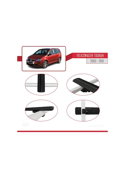 Volkswagen Touran 2003-2010 Arası İle Uyumlu Basic Model Ara Atkı Tavan Barı Siyah 3 Adet