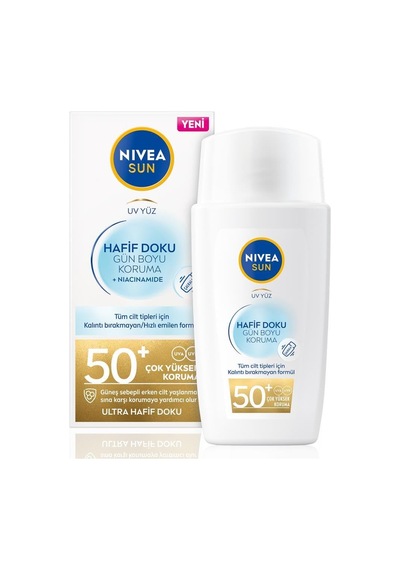 Nıvea Sun Spf50+ Hafif Dokulu Güneş Koruyucu Yüz Kremi 40ml, Yüksek Güneş Koruyucu, Erken Yaşlanma K Sku: Smg8690010428493 Açık Bej