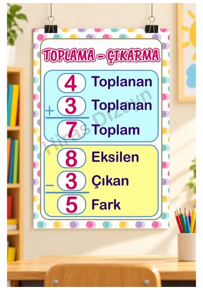 Hiras Dizayn Toplama Ve Çıkarma Eğitici Afiş A3, 30 42 Cm