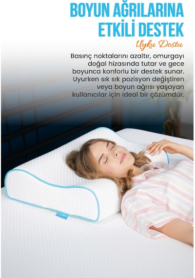 Viscofoam Yüksek Boyun Destekli Ortopedik Yastık Çift Boyun Destekli Visco Yastık - 60x40x14-12cm