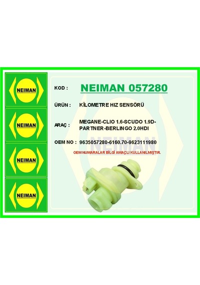 Neıman 057280-99 Kilometre Hız Sensörü Megane-clio 1.6-scudo 1.9d-partner-berlingo 2.0hdi 9635057280-6160.70-9623111980