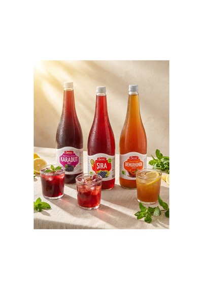 Doğal Karadut Şerbeti 1 Litre& Doğal Üzüm Şırası 1 Litre & Doğal Demirhindi Şerbeti 1 Litre 3'lü Set