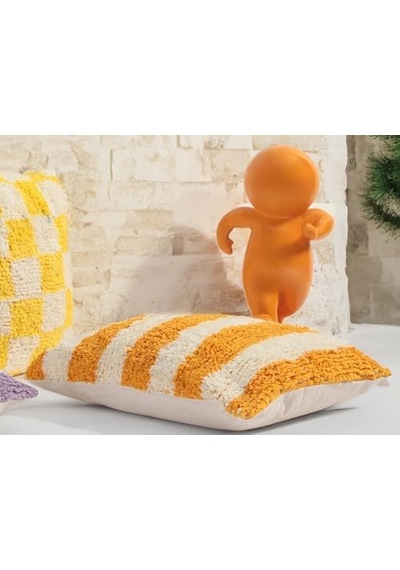 Pop Stripe Dokuma Yastık Hardal 45x45cm Abanoz