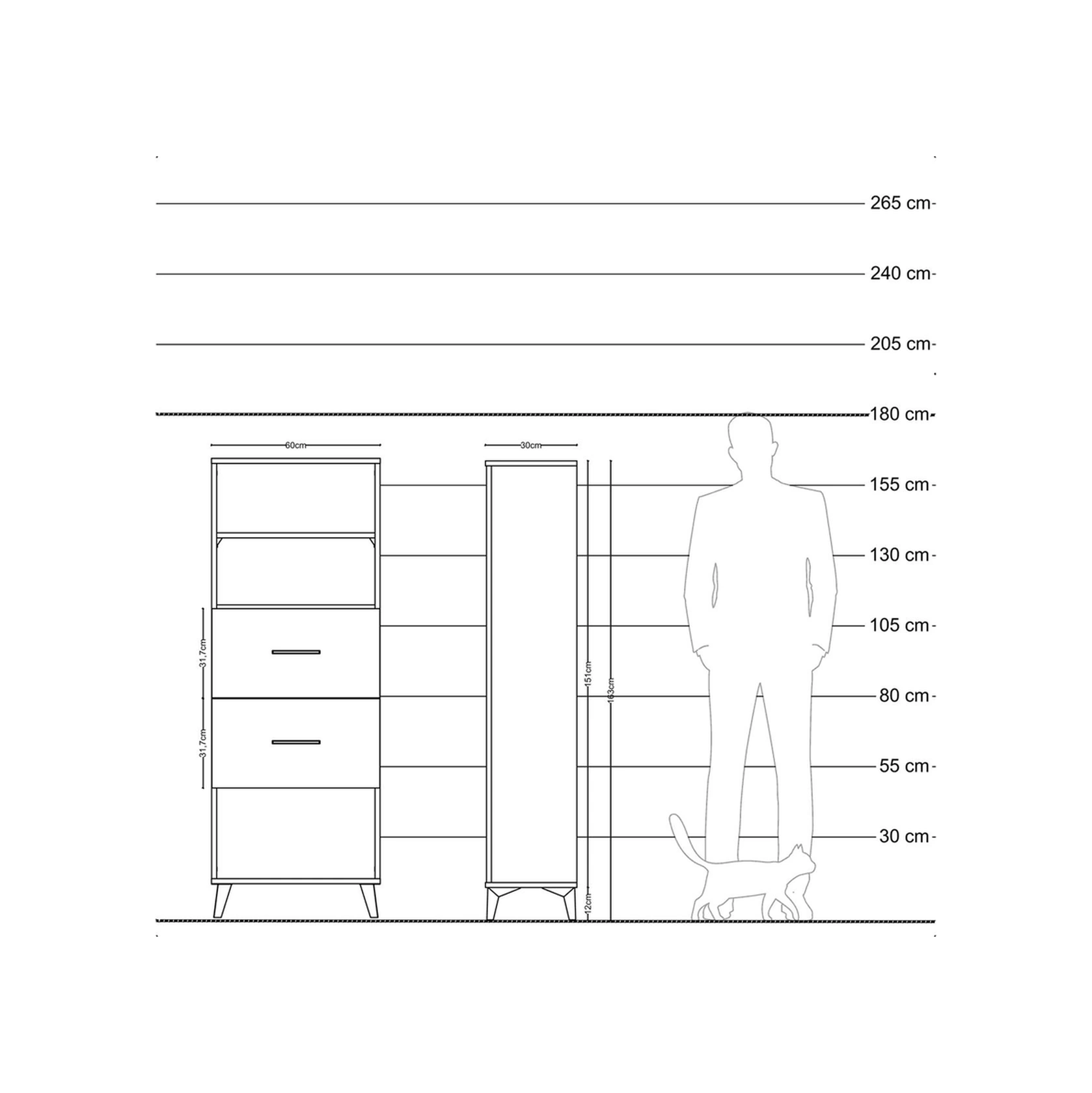 Arges Dolap 2 Raflı 2 Çekmeceli 60x30x163 Antrasit-aytaşı Antrasit