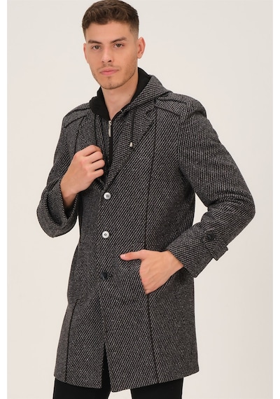 Plt8334 Dewberry Erkek Palto-Desenli Gri-Desenli Gri