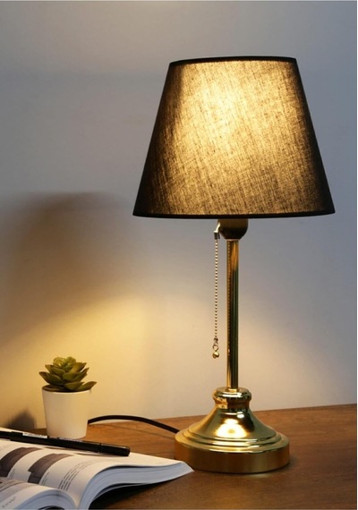 Tr Bohhem Edel Gold Gövdeli Abajur Kumaş Başlık Ayd-3109 Siyah Kumaş-22x17 Başlık-gold Gövde Yeni Abajur
