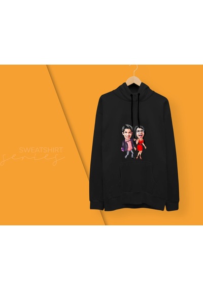 Bk Gift Kişiye Özel Sevgililer Karikatürlü İkili Siyah Sweatshirt Seti, Sevgililer Hediye, Çift Hediyesi, Yıl Dönümü Hediyesi, Kişiye Özel Sweatshirt-4