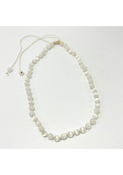 Yıldız Doğal Taş Selenit Doğal Taş 6 MM Makrome Kolye 45 CM - 55 CM Ayarlanabilir Beyaz