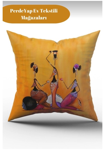 Afrika Etnik Figürlü Modern Tasarım Desenli 4lü Dijital Baskılı Kırlent Kılıfı 43 X 43 Cm 014 Kırmızı
