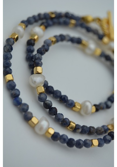 Stoneage Safir Ve Inci Taşlı Kadın Doğal Taş Kolye Yeşil