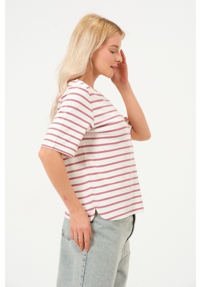 Kadın Çizgili Tişört Oversize T-shirt Çok Renkli