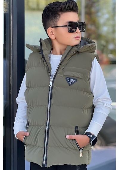 Pina Kids Erkek Çocuk Çıtçıt Kapüşonlu Nova Kumaş Şişme Yelek Ylk3026 Haki