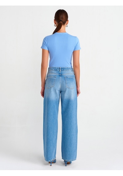 Dilvin Saat Cebi Kesik Straight Denim Pantolon Mavi