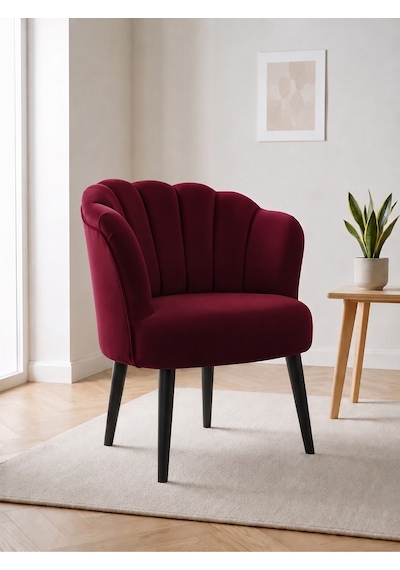 Papatya Model Bordo Babyface Kumaş Berjer Ahşap Siyah Ayaklı Demonte Modern Ofis Kafe Bekleme Koltuğu